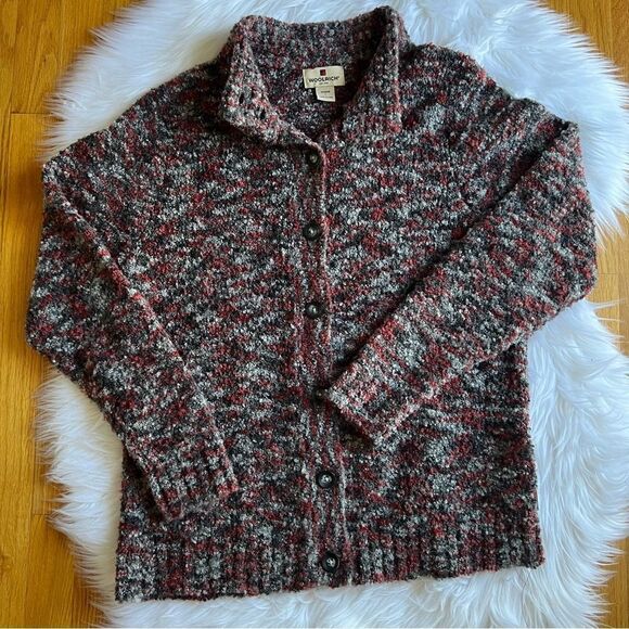 CabinCore Multicolored Wool Blend Sweater Size Large Burgundy and Gray - Picture 1 of 6